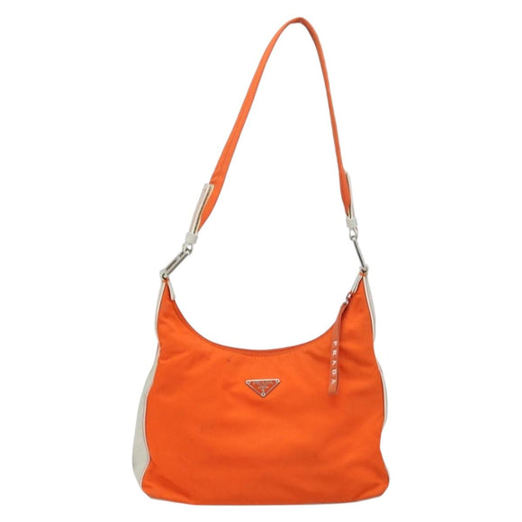 PRADA Schoudertas Nylon Oranje Zilver Auth ARZ293