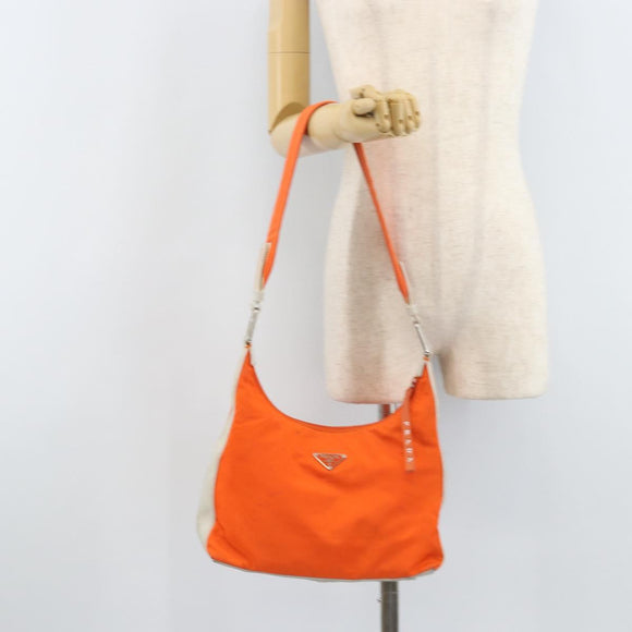 PRADA Schoudertas Nylon Oranje Zilver Auth ARZ293
