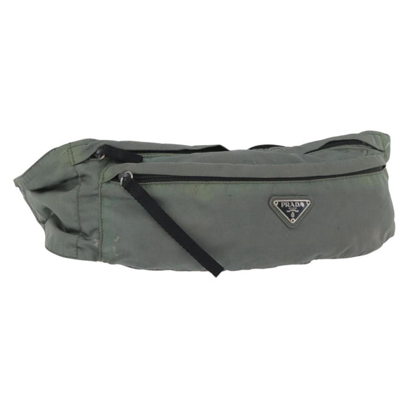 PRADA Body Bag Nylon Green Silver Auth ARZ294