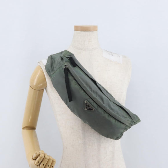 PRADA Body Bag Nylon Green Silver Auth ARZ294
