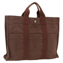 HERMES Her Line MM Hand Bag Canvas Brown Silver Auth ARZ296-1