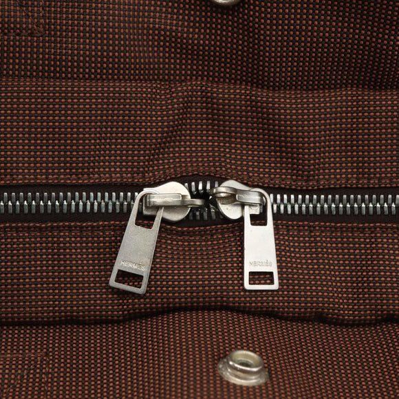 HERMES Her Line MM Hand Bag Canvas Brown Silver Auth ARZ296