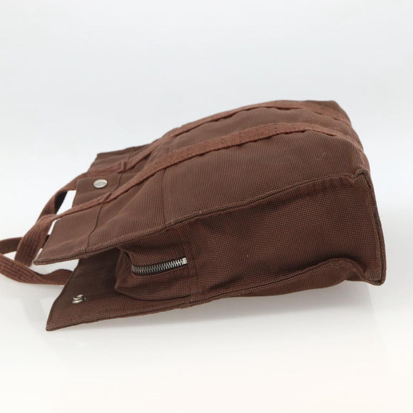 HERMES Her Line MM Hand Bag Canvas Brown Silver Auth ARZ296