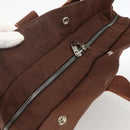 HERMES Her Line MM Hand Bag Canvas Brown Silver Auth ARZ296-6