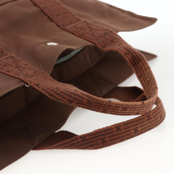 HERMES Her Line MM Hand Bag Canvas Brown Silver Auth ARZ296