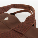 HERMES Her Line MM Hand Bag Canvas Brown Silver Auth ARZ296-8
