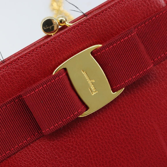 Salvatore Ferragamo Vala Chain Shoulder Bag Leather Red Gold Auth ARZ298