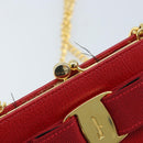 Salvatore Ferragamo Vala Chain Shoulder Bag Leather Red Gold Auth ARZ298-9