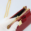 Salvatore Ferragamo Vala Chain Shoulder Bag Leather Red Gold Auth ARZ298-10