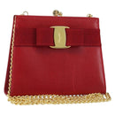 Salvatore Ferragamo Vala Chain Shoulder Bag Leather Red Gold Auth ARZ298-1