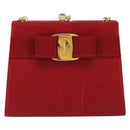 Salvatore Ferragamo Vala Chain Shoulder Bag Leather Red Gold Auth ARZ298-13