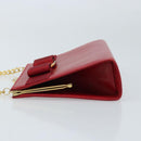 Salvatore Ferragamo Vala Chain Shoulder Bag Leather Red Gold Auth ARZ298-5