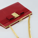 Salvatore Ferragamo Vala Chain Shoulder Bag Leather Red Gold Auth ARZ298-6