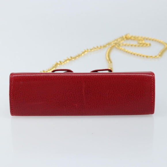 Salvatore Ferragamo Vala Chain Shoulder Bag Leather Red Gold Auth ARZ298