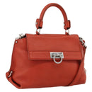 Salvatore Ferragamo Gancini Handtas Leer 2-weg Rood Zilver Auth ARZ300A-1