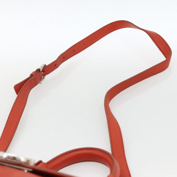 Salvatore Ferragamo Gancini Handtas Leer 2-weg Rood Zilver Auth ARZ300A