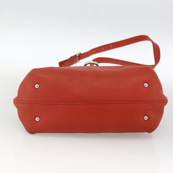 Salvatore Ferragamo Gancini Handtas Leer 2-weg Rood Zilver Auth ARZ300A