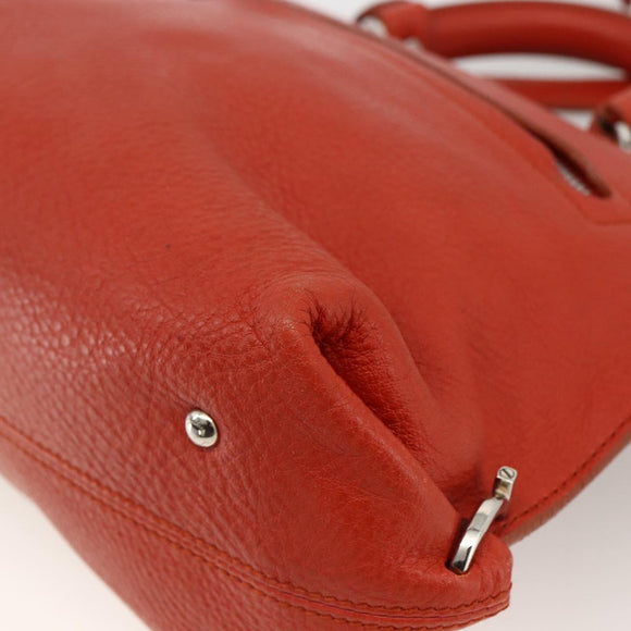 Salvatore Ferragamo Gancini Handtas Leer 2-weg Rood Zilver Auth ARZ300A