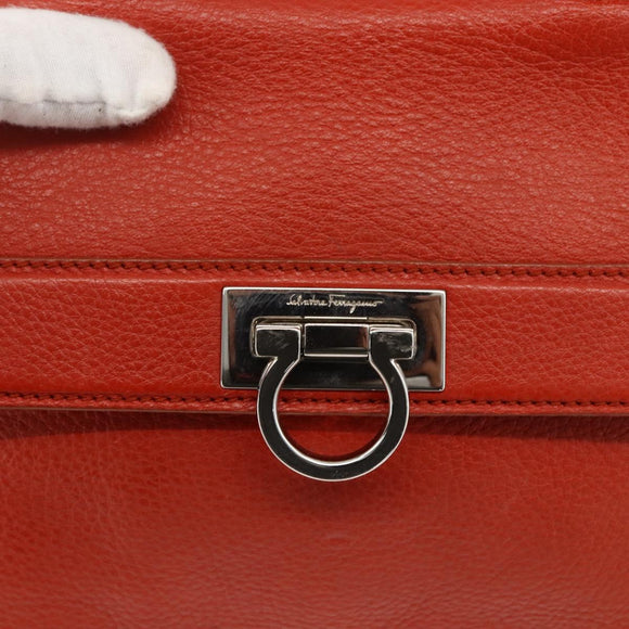 Salvatore Ferragamo Gancini Handtas Leer 2-weg Rood Zilver Auth ARZ300A