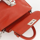 Salvatore Ferragamo Gancini Handtas Leer 2-weg Rood Zilver Auth ARZ300A-18