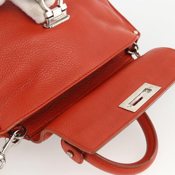 Salvatore Ferragamo Gancini Handtas Leer 2-weg Rood Zilver Auth ARZ300A