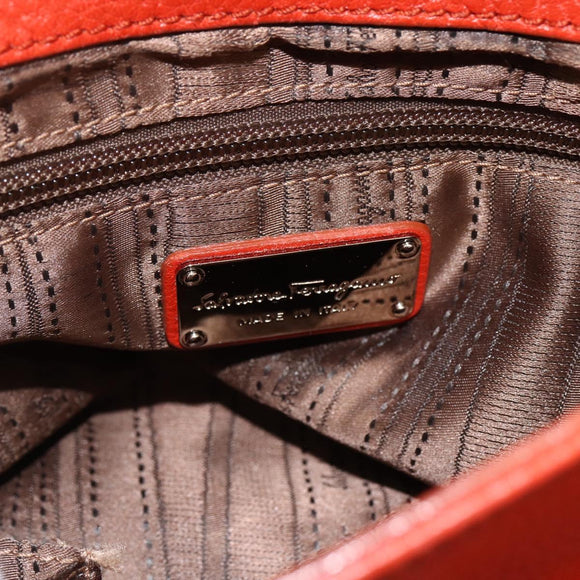 Salvatore Ferragamo Gancini Handtas Leer 2-weg Rood Zilver Auth ARZ300A