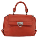 Salvatore Ferragamo Gancini Handtas Leer 2-weg Rood Zilver Auth ARZ300A-2