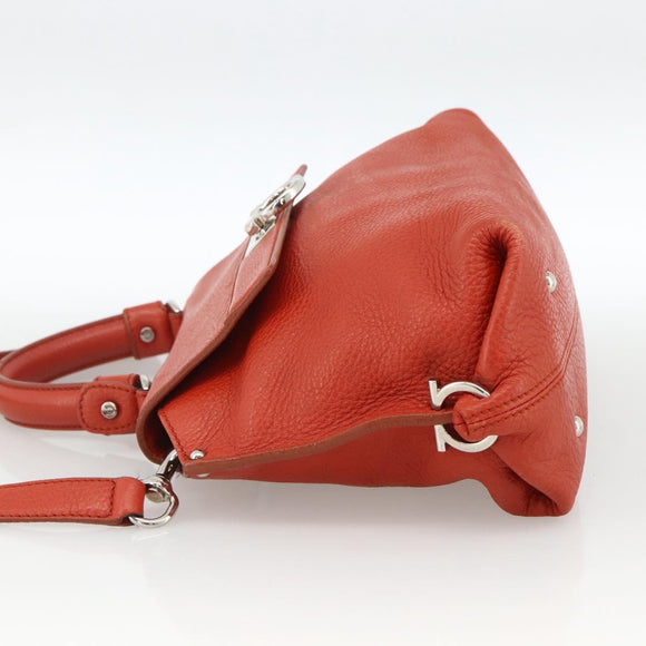 Salvatore Ferragamo Gancini Handtas Leer 2-weg Rood Zilver Auth ARZ300A