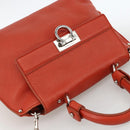 Salvatore Ferragamo Gancini Handtas Leer 2-weg Rood Zilver Auth ARZ300A-6