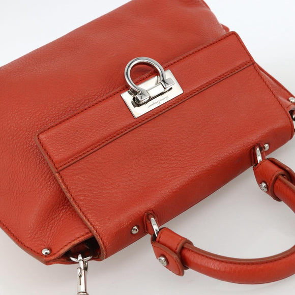 Salvatore Ferragamo Gancini Handtas Leer 2-weg Rood Zilver Auth ARZ300A