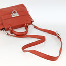 Salvatore Ferragamo Gancini Handtas Leer 2-weg Rood Zilver Auth ARZ300A-9