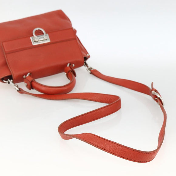 Salvatore Ferragamo Gancini Handtas Leer 2-weg Rood Zilver Auth ARZ300A