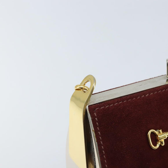 CELINE Horsebit Chain Schoudertas Suède Bordeaux Goud Auth ARZ301V