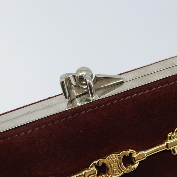 CELINE Horsebit Chain Schoudertas Suède Bordeaux Goud Auth ARZ301V
