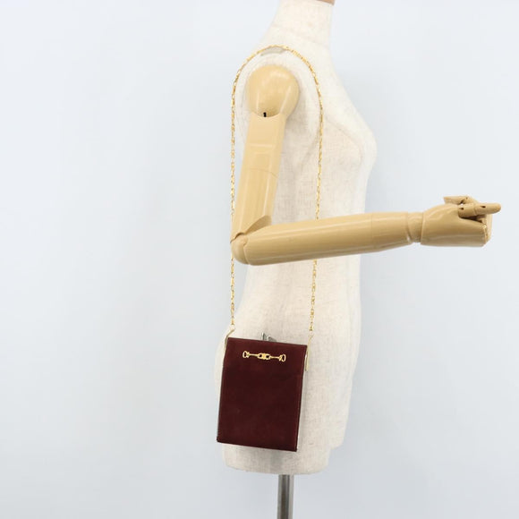CELINE Horsebit Chain Schoudertas Suède Bordeaux Goud Auth ARZ301V