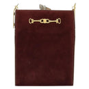 CELINE Horsebit Chain Schoudertas Suède Bordeaux Goud Auth ARZ301V-13