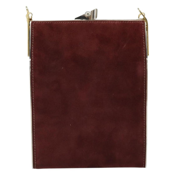 CELINE Horsebit Chain Schoudertas Suède Bordeaux Goud Auth ARZ301V