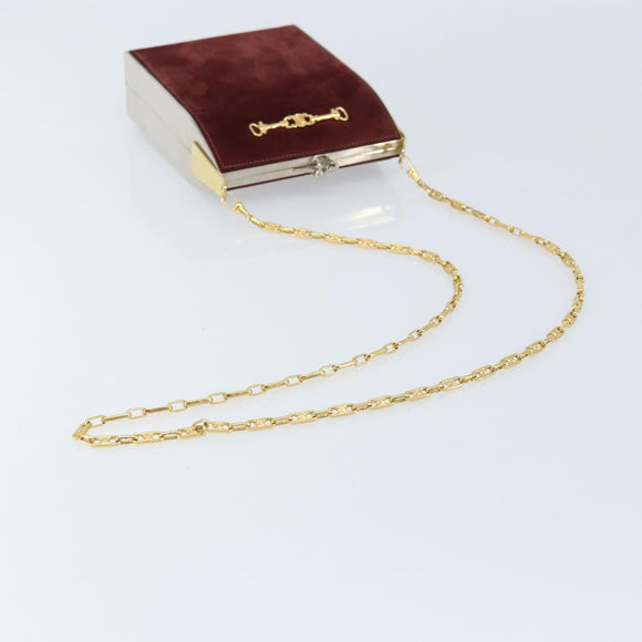 CELINE Horsebit Chain Schoudertas Suède Bordeaux Goud Auth ARZ301V