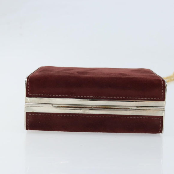 CELINE Horsebit Chain Schoudertas Suède Bordeaux Goud Auth ARZ301V