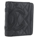 CHANEL Matelasse Cambon Line Wallet Leather Black Silver CC Auth ARZ302-1