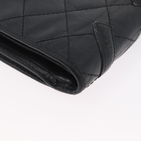 CHANEL Matelasse Cambon Line Wallet Leather Black Silver CC Auth ARZ302