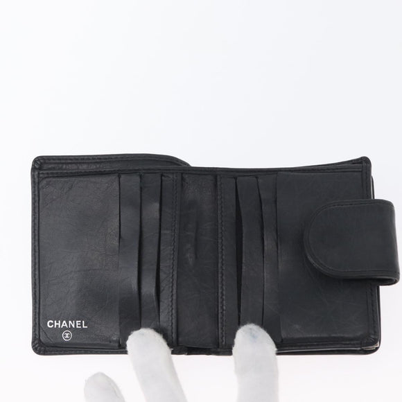 CHANEL Matelasse Cambon Line Wallet Leather Black Silver CC Auth ARZ302