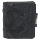 CHANEL Matelasse Cambon Line Wallet Leather Black Silver CC Auth ARZ302-13