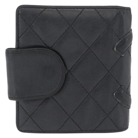 CHANEL Matelasse Cambon Line Wallet Leather Black Silver CC Auth ARZ302