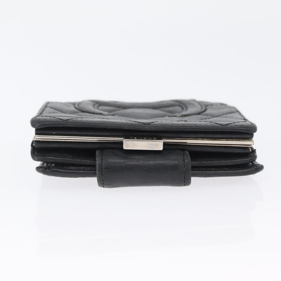 CHANEL Matelasse Cambon Line Wallet Leather Black Silver CC Auth ARZ302