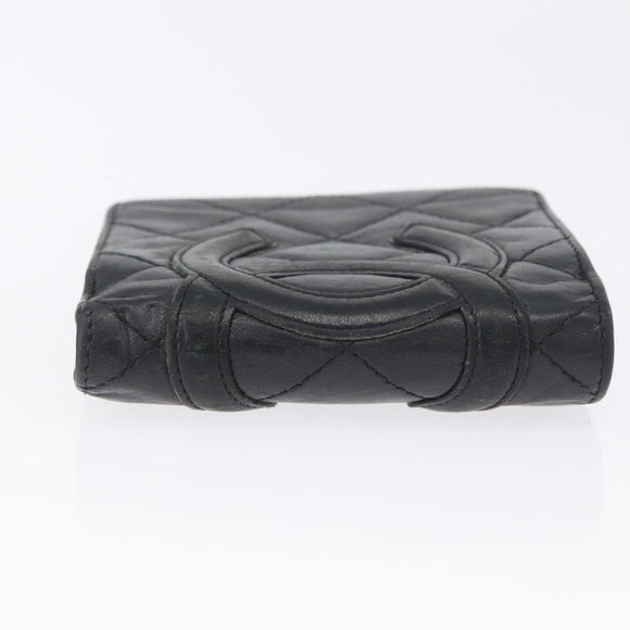 CHANEL Matelasse Cambon Line Wallet Leather Black Silver CC Auth ARZ302