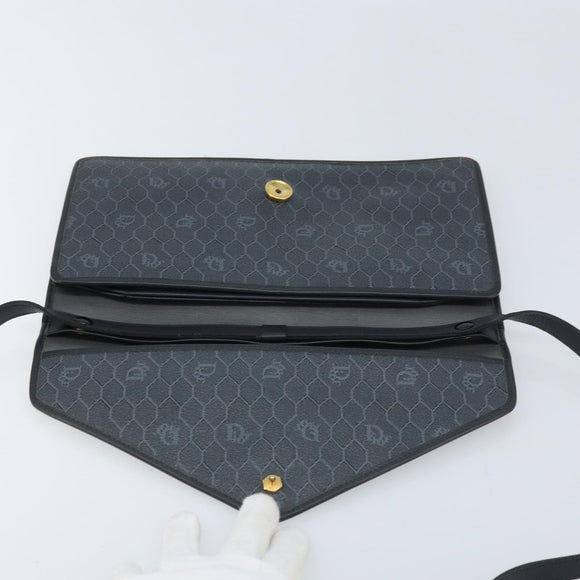 Christian Dior Honeycomb Canvas Shoulder Bag PVC Black Gold Auth ARZ307