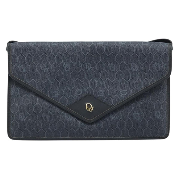 Christian Dior Honeycomb Canvas Shoulder Bag PVC Black Gold Auth ARZ307