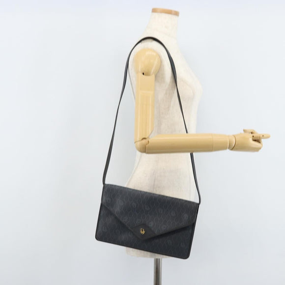 Christian Dior Honeycomb Canvas Shoulder Bag PVC Black Gold Auth ARZ307