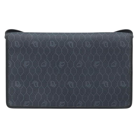 Christian Dior Honeycomb Canvas Shoulder Bag PVC Black Gold Auth ARZ307